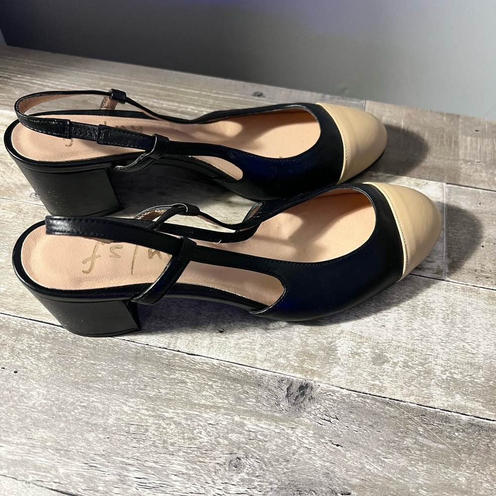 Chic Black and Cream Slingback Heels